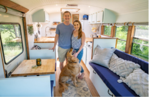 They chose to renovate and live in this old bus with their dog