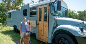 They chose to renovate and live in this old bus with their dog