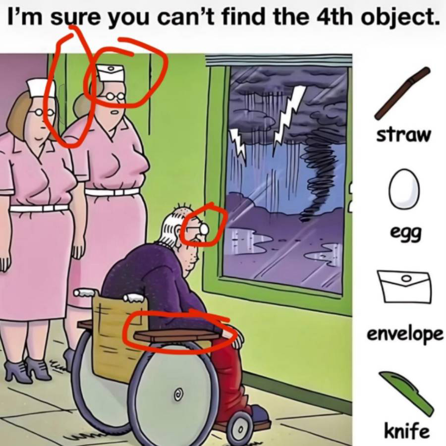 Find Straw, Egg, Envelope, Knife Find Straw, Egg, Envelope, Knife