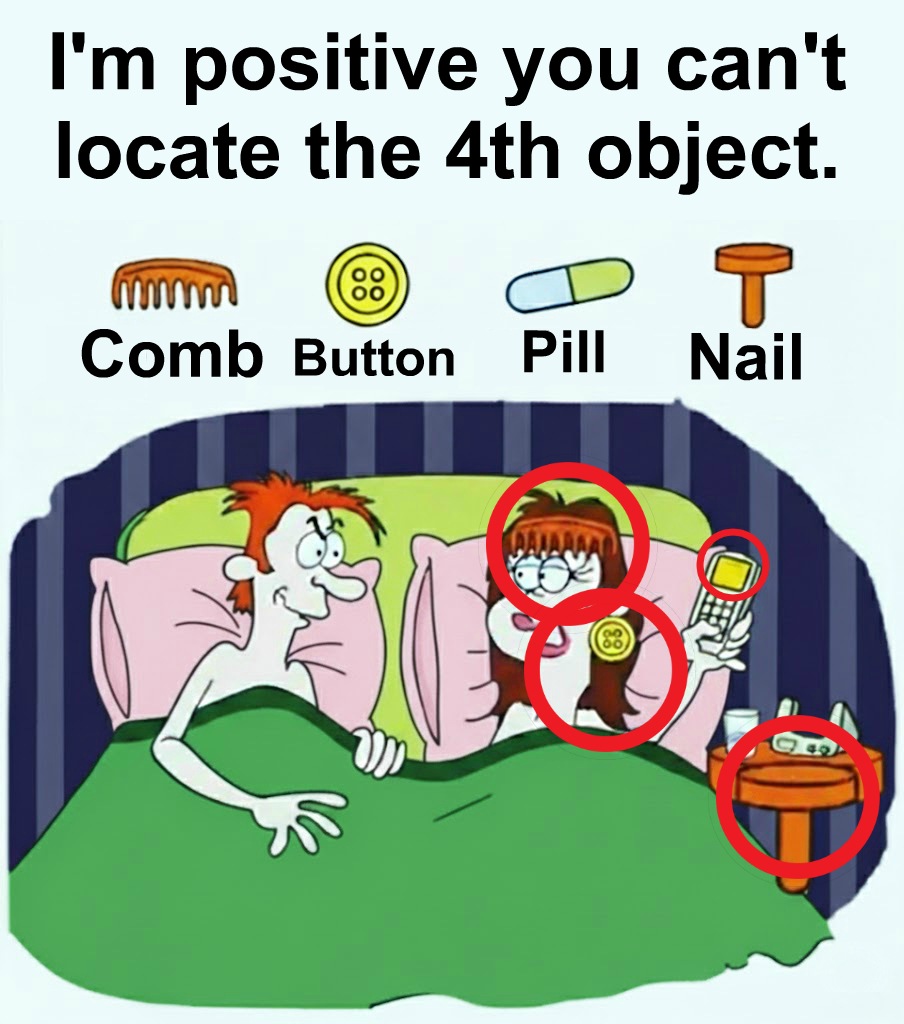 Find Comb, Button, Pill, Nail. Find Comb, Button, Pill, Nail.