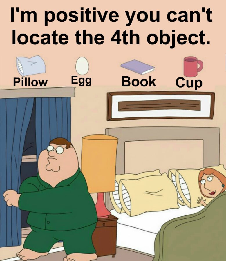 Find Pillow, Egg, Book, Cup. Find Pillow, Egg, Book, Cup.