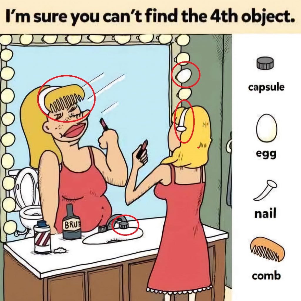 Find Capsule, Egg, Nail, Comb. Find Capsule, Egg, Nail, Comb.