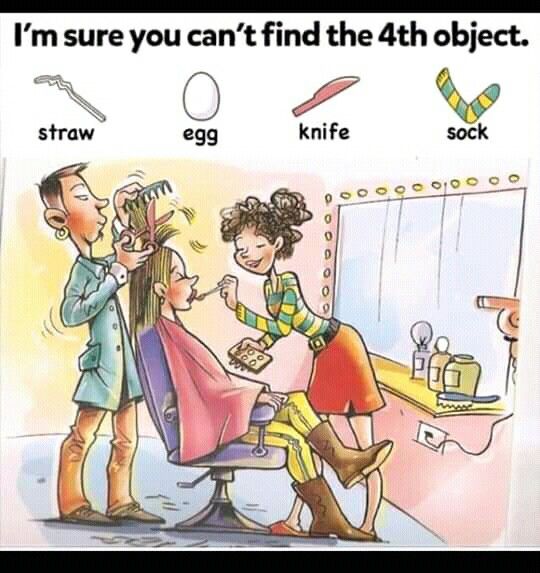 Find Straw, Egg, Knife, Sock