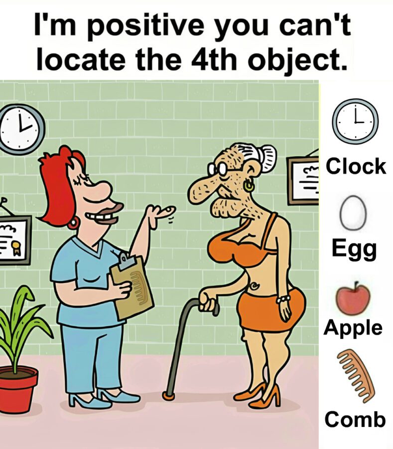 Find Clock, Egg, Apple, Comb.