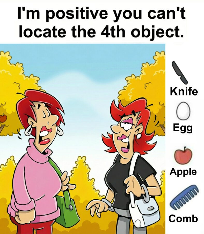 Find Knife, Egg, Apple, Comb. Find Knife, Egg, Apple, Comb.