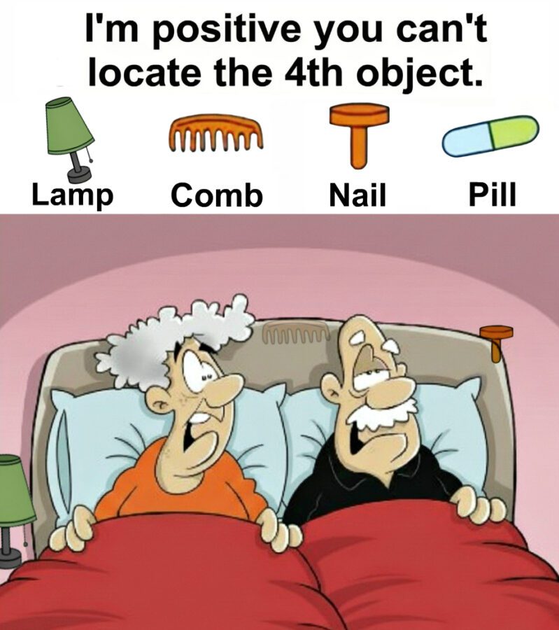 Find Lamp, Comb, Nail, Pill. Find Lamp, Comb, Nail, Pill.