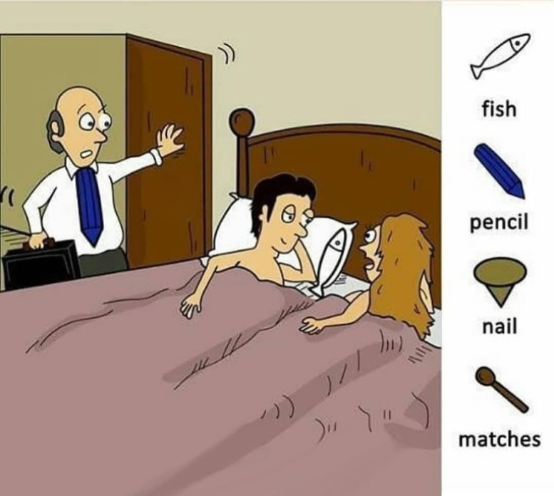 Find fish, pencil, nail and matches. Find fish, pencil, nail and matches.