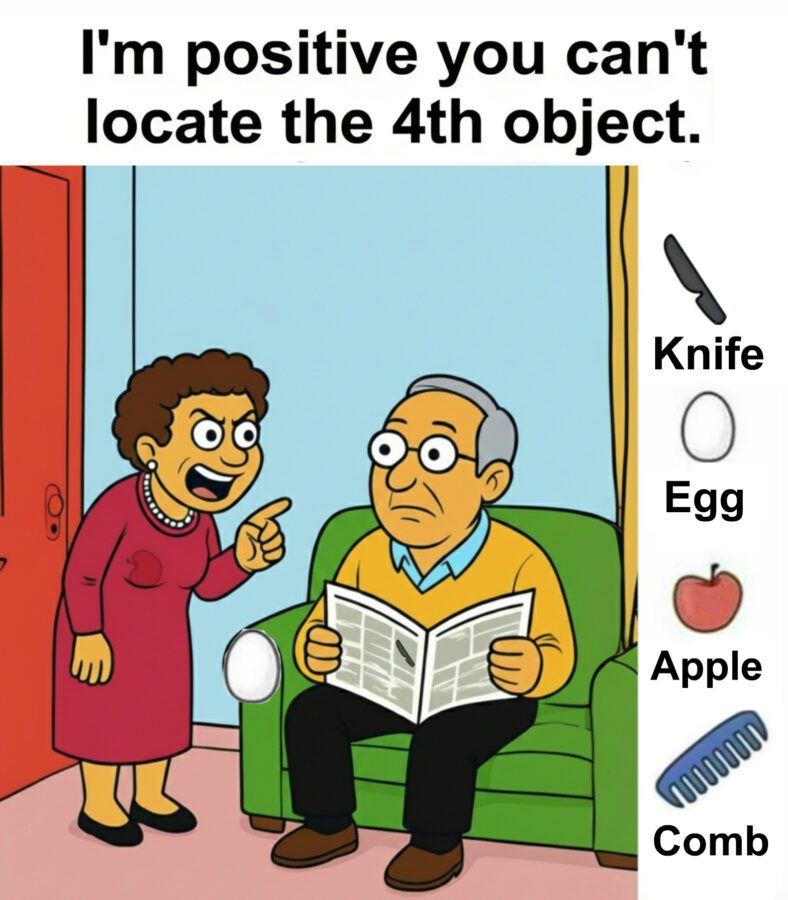 Find Knife, Egg, Apple, Comb. Find Knife, Egg, Apple, Comb.