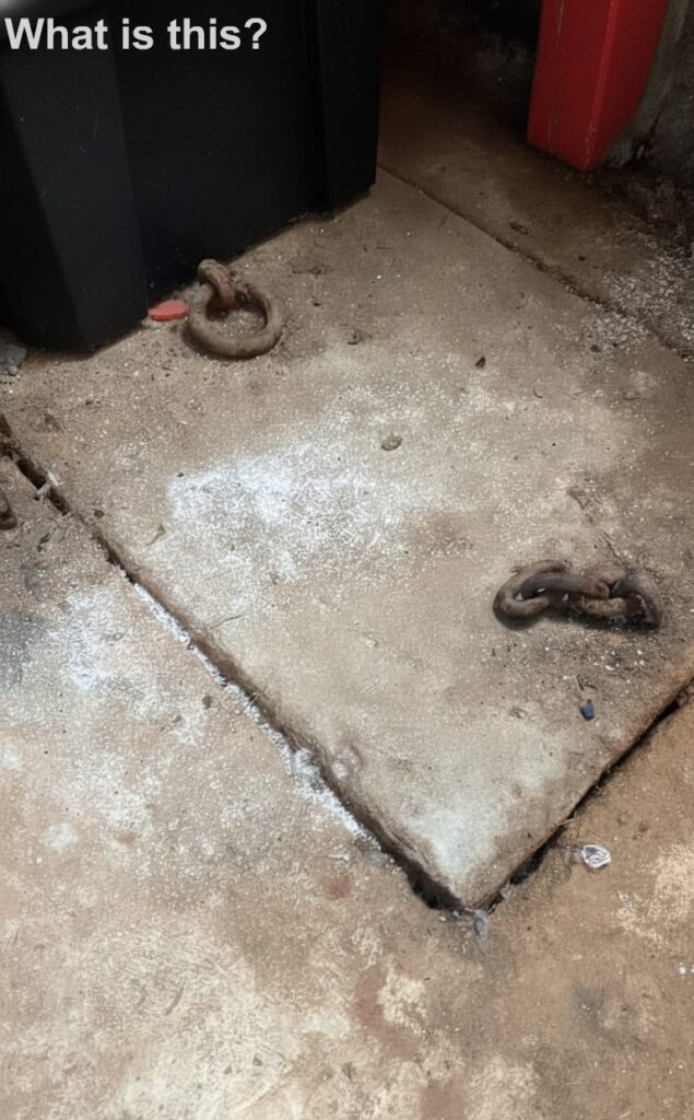 “Can someone identify this? It’s located in the back right corner of our garage in a 1952 California ranch. I tried to lift it, but it’s too heavy.” Check the comments for the answer…”