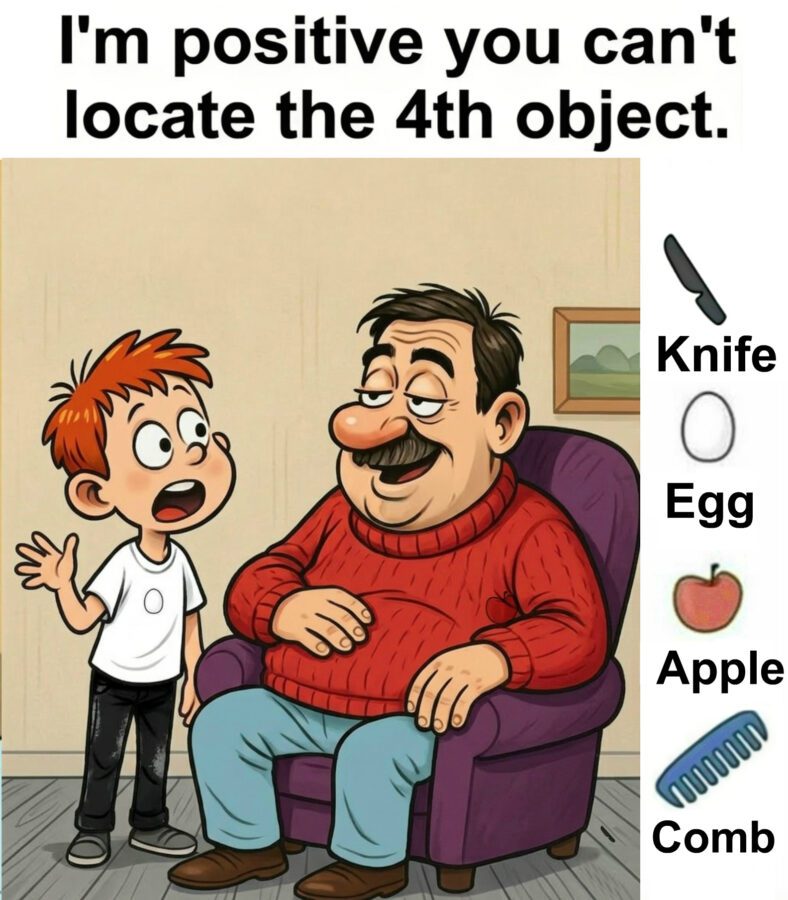 Find Knife, Egg, Apple, Comb. Find Knife, Egg, Apple, Comb.